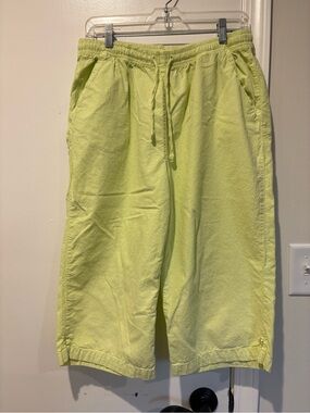 90s Loose-fit CB casual Neon Lime Cotton Drawstring Capris